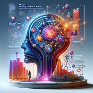 Business professional analyzing marketing automation workflow diagrams on digital screen showing conversion funnel optimization