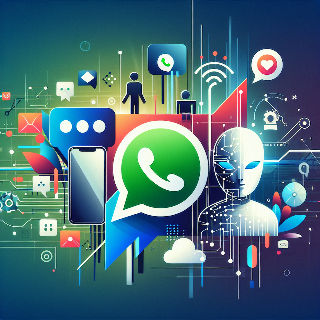 Business professional using WhatsApp AI assistant for automated customer service on smartphone with analytics dashboard