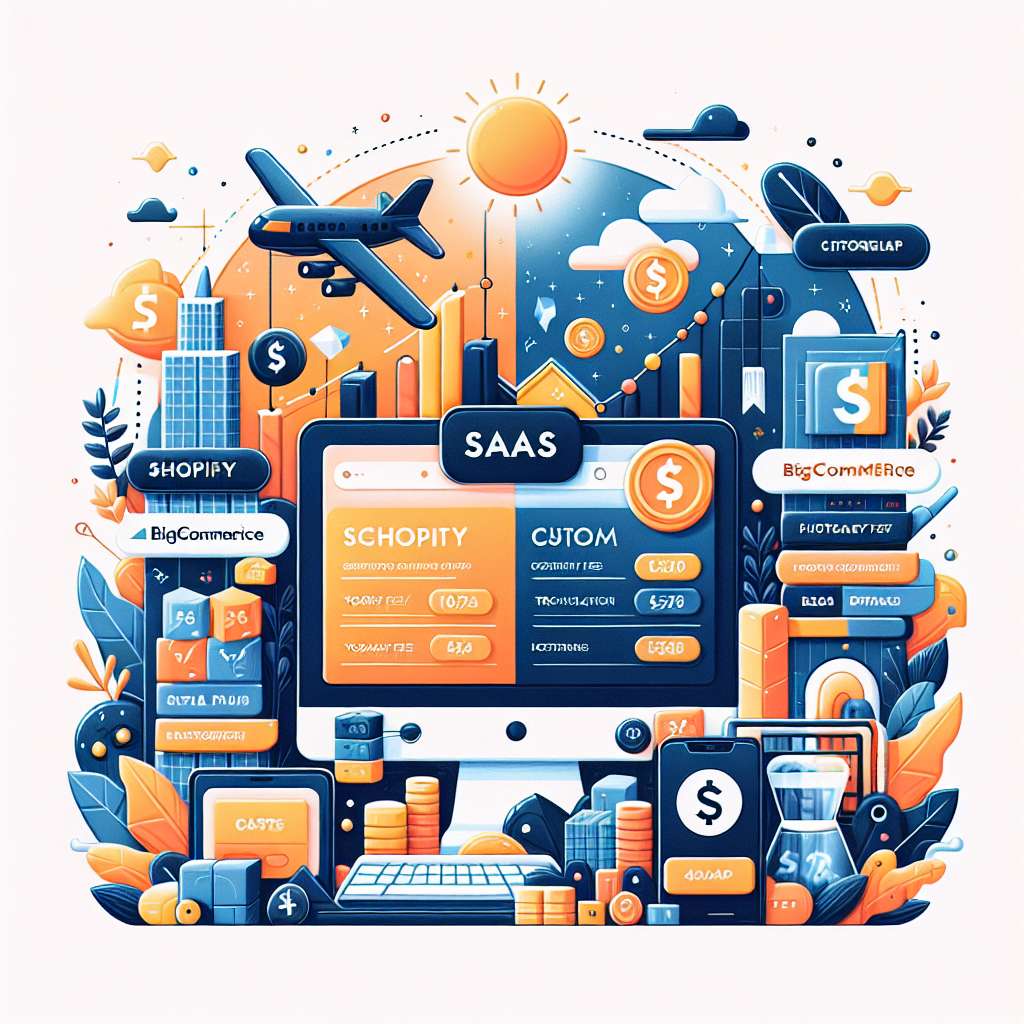 Business executive analyzing custom e-commerce versus SaaS platform costs and ROI on financial charts