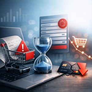 E-commerce checkout optimization dashboard showing cart abandonment analytics and conversion rate improvements