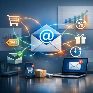 Behavioral email automation dashboard showing triggered campaigns and conversion analytics for customer engagement