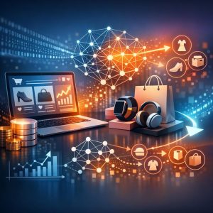 Business dashboard displaying predictive analytics data visualization and customer purchase forecasting graphs