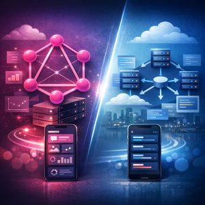 GraphQL versus REST API architecture performance comparison diagram for modern business applications